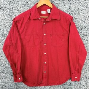 Levis Jeans Shirt Mens Medium Red Metal Button Up Two Pocket Heavy Cotton M